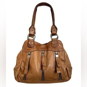 Vintage B. Makowsky Caramel Brown Leather Shoulder Hobo Bag In EUC